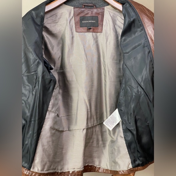 Banana Republic Men’s Brown Leather Racer Jacket - Medium - Picture 3 of 9